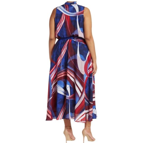 Love X Design Blue Red Printed Sleeveless Maxi Dress Size 2X - Picture 2 of 14